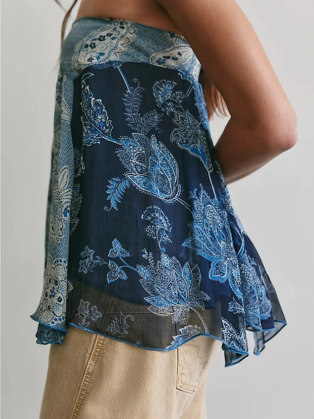 Free People Cleo Mixed Print Tube Top Blue Combo NWT Size S 🦋